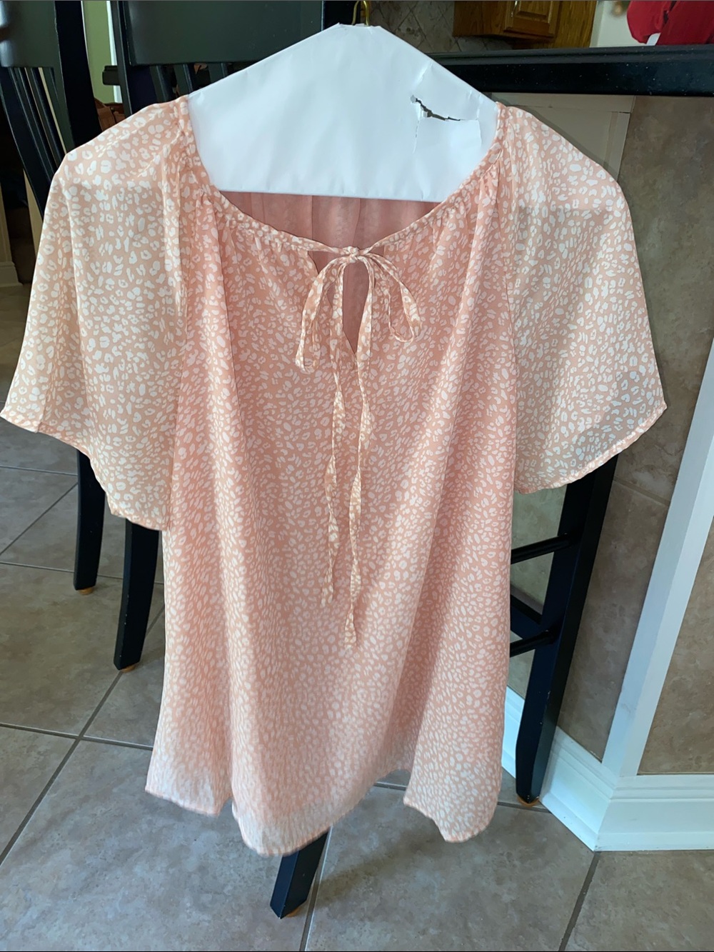 Peach Tie-Neck Flutter Sleeve Blouse